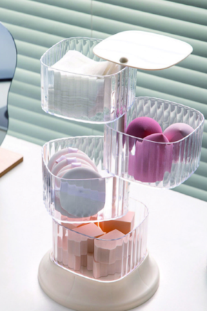 3-Tier Rotating Cosmetic Organizer Stand – Transparent Makeup Storage