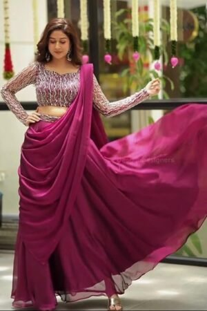 Wine Pink Ready-to-Wear Saree with Designer Blouse