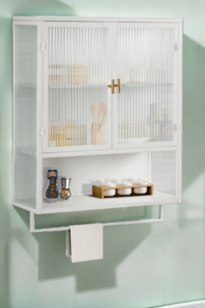 Wall-Mounted Bathroom Storage Cabinet with Towel Holder