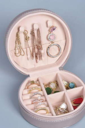 Round Velvet Jewelry Organizer Box with Compartments
