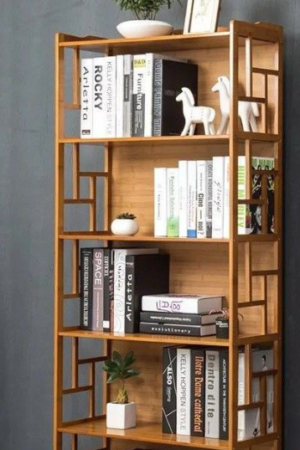 Modern Wooden Open Bookshelf with Geometric Side Design
