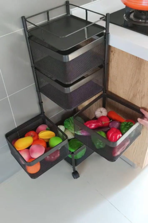 Multi-Layer Kitchen Storage Rack with Pull-Out Vegetable Baskets
