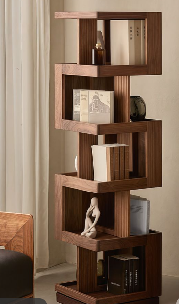 Modern Rotating Wooden Display Bookshelf Tower