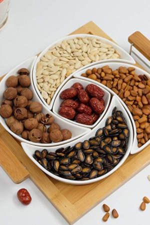 5-Section Divided Snack Serving Tray with Wooden Base