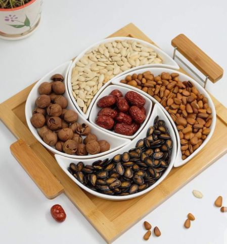 5-Section Divided Snack Serving Tray with Wooden Base