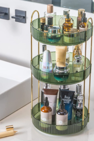 3-Tier Rotating Vanity Organizer with Gold Frame
