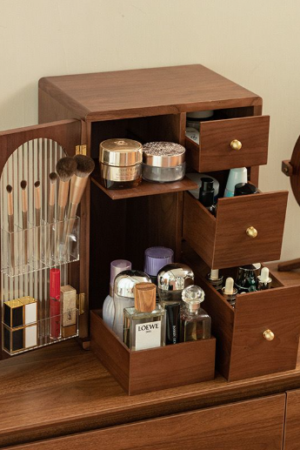 Luxury Wooden Makeup Organizer with Drawers & Mirror
