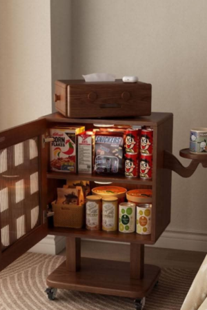 Multi-Functional Wooden Snack & Storage Cabinet with Side Tray